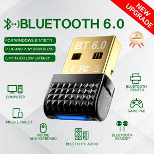 USB True Bluetooth 6.0 (LMP:14.5X) 저지연 무선 송신기 어댑터, Win 11/10/8.1 노트북과 호환, 무선 마우스, 키보드, Bluetooth 헤드셋, 게임 컨트롤러에 적합