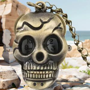 레트로 청동 스팀펑크 해골 쿼츠 포켓 시계 목걸이 펜던트 시계 체인 남녀 공용 체인 할로윈 선물