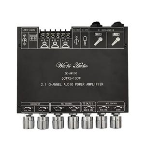 【빠른 판매】ZK-AM100 블루투스 앰프 보드 50Wx2 +100W TPA3116D2 파워 앰프 2.1 채널 마이크 오디오 모듈