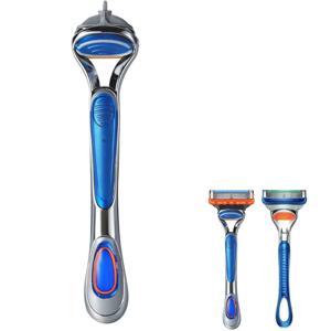 남성용 수동 안전 면도기, 정밀한 5중 스테인리스 스틸 칼날과 인체공학적 금속 손잡이, 4-20개 교체용 면도날 포함