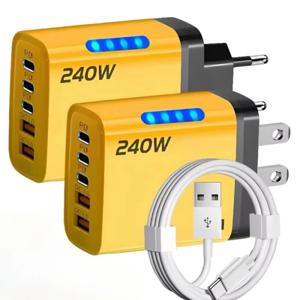 5in1 240W GaN 2USB+3타입-C 고속 충전기 멀티 포트 휴대폰 충전기 LED 라이트 포함 벽면 어댑터 아이폰 16 15 프로 노트북용