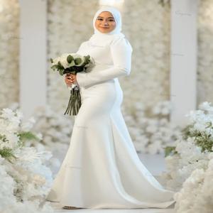 단정한 무슬림 웨딩드레스 머메이드 스타일 부드러운 새틴 심플 히잡 신부 드레스 로브 드 마리에 2026 신상 맞춤 제작