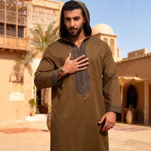 롱 로브 남성 주바 토브 가운 자수 아바야 후드 중동 무슬림 솔리드 모데스트 모로코 두바이 스플라이스드 스프링 캐주얼