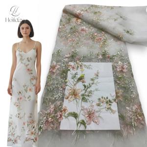 5Y/뜨거운 판매 프랑스어 스팽글 패브릭 고품질의 새로운 디자인 2025 자수 메쉬 레이스 3D 꽃 구슬 웨딩 드레스