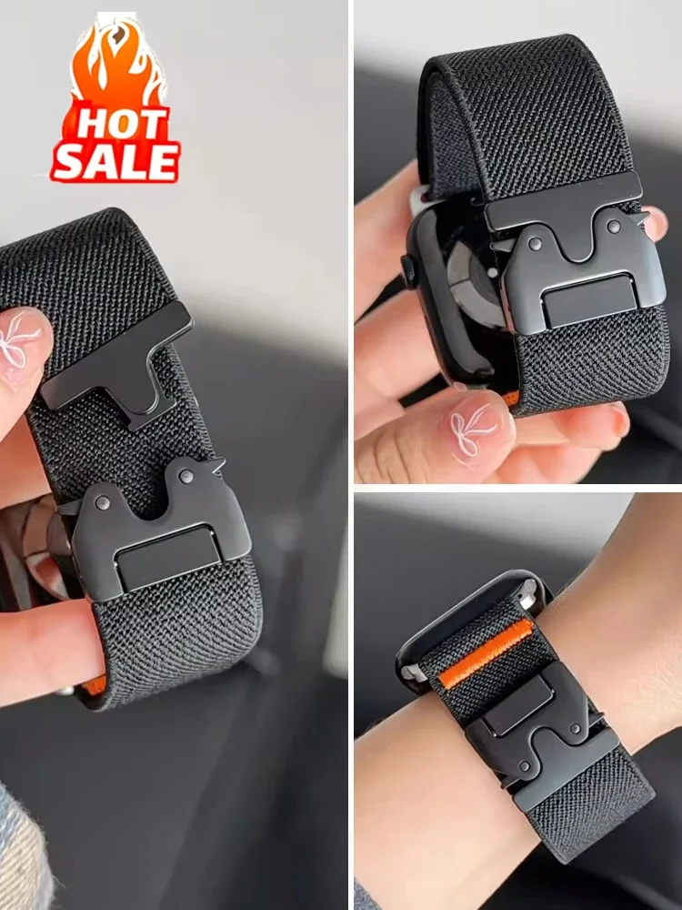 Apple watch 10 밴드용 낙하산 스트랩 46mm 42-41-45mm Ultra 2 49mm 44mm 나일론 팔찌 iWatch Apple watch Series 9 8 SE 5 6 7