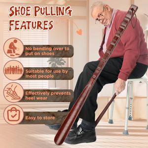 신발 기중 장치 단단한 나무 신발 뿔 나무 신발 경적 너도밤 나무 나무 구h 주걱 노인을위한 긴 손잡이 미끄럼 방지 긴 신발 경적