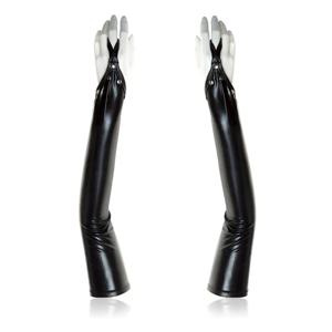 핑거리스 디자인 여성 라텍스 장갑 긴 리벳 디테일 금속 장갑 반짝 이는 표면 신축성있는 소재 Wetlook 장갑