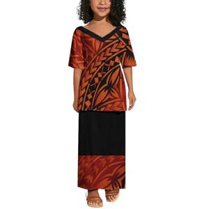 타파 폴리네시안 트라이벌 디자인 하와이안 캐주얼 여성용 맞춤 플러스 사이즈 섹시 딥 V넥 여름 행사 아일랜드 드레스