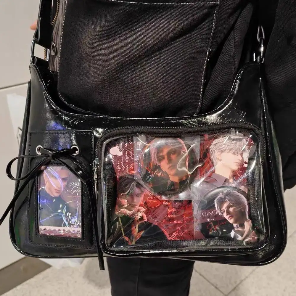 뜨거운 여성 투명 Ita 가방 소녀 투명 메신저 가방 여성 디자이너 핸드백 Ladys DIY 배지 토트 백 로리타 핸드백