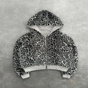 여성용 후드티 2025 신상 가을/겨울 컬렉션 후드티 양면 착용 가능 레트로 레오파드 지퍼 후드티 루즈핏 탑