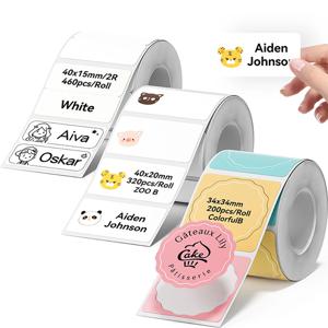 3 롤 열 라벨 용지 접착제 흰색/컬러/투명 라벨 DIY 바코드 이름 가격 태그 NIIMBOT B1/B21/B3S/B31/B4용