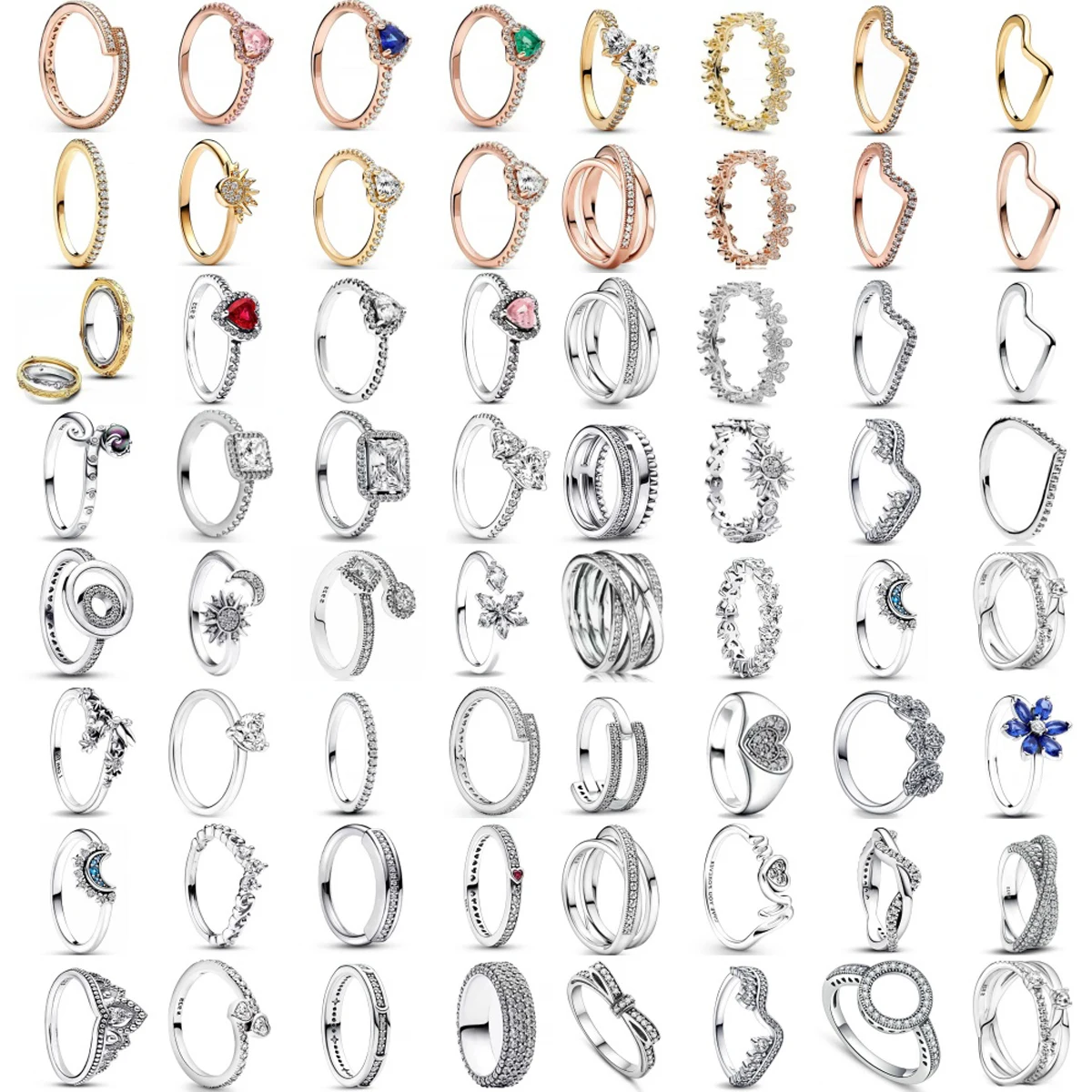 핫세일 925 스털링 실버 레드 핑크 블루 그린 하트 스톤 눈꽃 데이지 반지 장신구 웨딩 패션 주얼리 여성용