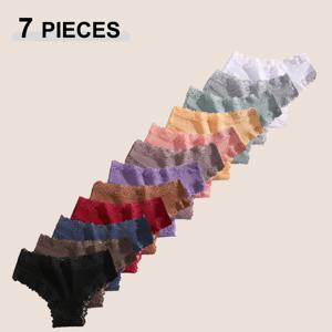 7PCS/세트 여성 섹시 레이스 팬티 면 무봉제 브라질리언 팬티 여성 섹시 로우라이즈 소프트 언더웨어 G-스트링 란제리 S-XL