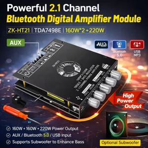 ZK-HT21 블루투스 디지털 앰프 2.1 채널 TDA7498E, 160W+160W + 220W AUX+블루투스+USB