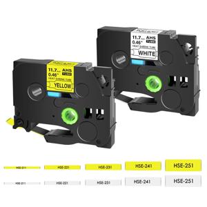 1PK 6mm-24mm 열 수축 튜브 HSe 라벨 테이프 HSe211 HSe-221 HSe-231 631 241 251 흰색/노란색 Brother P-touch E100 호환