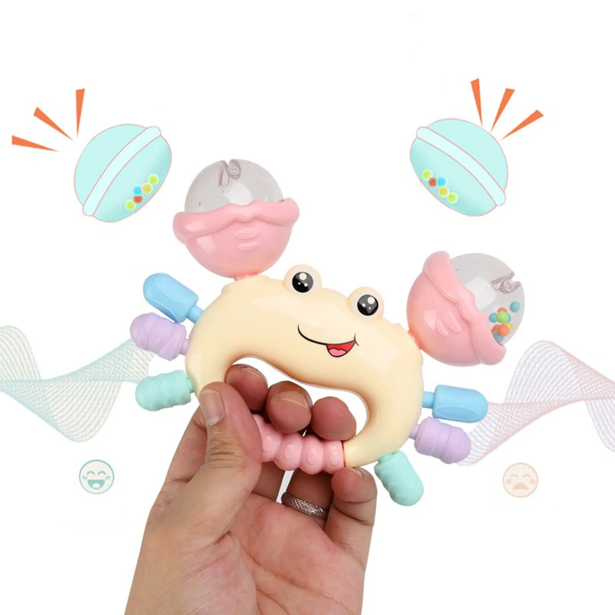 신생아용 랜덤 색상 조기 발달 게 딸랑이 장난감, 0-36 개월 아기 게임, 치발기 딸랑이 아기 장난감, 1 개