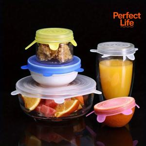 6개 실리콘 커버 스트레치 뚜껑 주방 전자레인지 음식 덮개 그릇 뚜껑 탄성 실리콘 뚜껑 범용 적응형 뚜껑