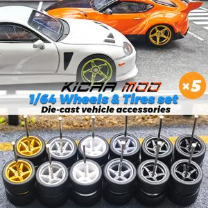 탈착식 슬릭이 있는 고무 타이어, 장난감 모델용 펜타그램 스포크, 다이캐스트 자동차, 핫휠용 수리 부품, 1/64 휠, 5 대
