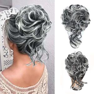 합성 지저분한 롤빵 머리 조각 Tousled Updo 헤어 번들 확장 탄성 헤어 밴드 헤어 조각 여성용 곱슬 머리 롤빵 Scrunchie