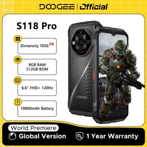 월드 프리미어 DOOGEE S118 Pro 5G 견고한 전화기 6.6인치 FHD 120Hz 8GB RAM 512GB ROM 10800mAh 배터리 NFC가 포함된 Android 14 휴대폰