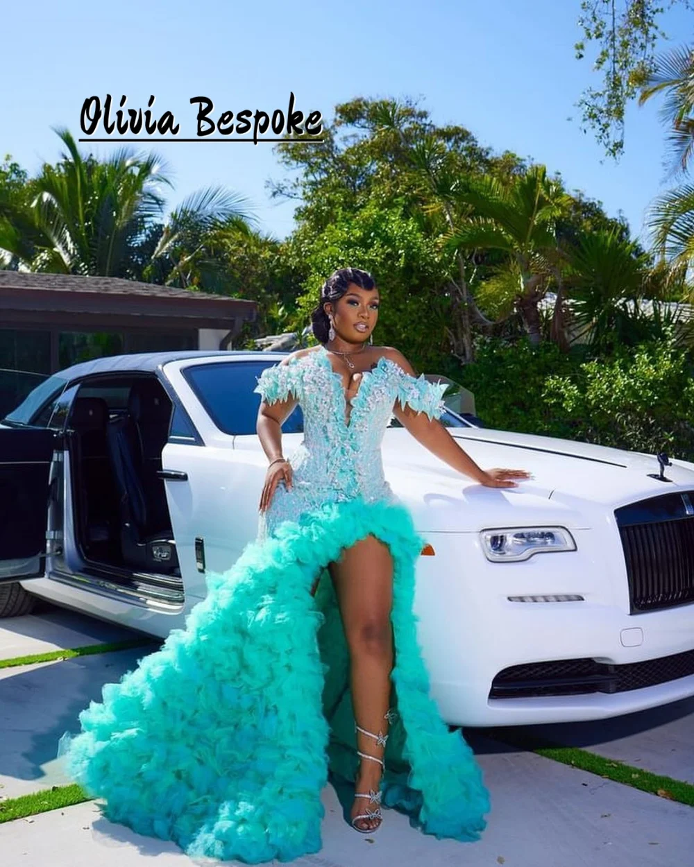 레이크 블루 인어 이브닝 드레스 구슬 다이아몬드 진주 결혼식 피로연 가운 생일 드레스 vestidos de noche 맞춤형