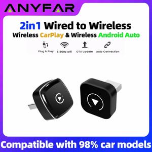 신제품 2in1 유선에서 무선으로 변환하는 카플레이 어댑터, 안드로이드 오토 동글, 고품질 차량 액세서리 스마트 박스 5GHz WiFi 타입-C/USB