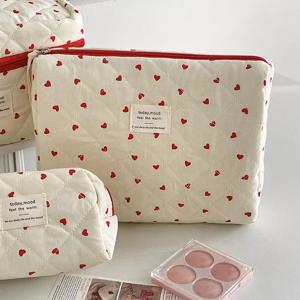 여성용 지퍼 퀼팅 메이크업 가방 화장품 파우치, 하트 모양 메이크업 파우치, 소형/대형 세면도구 핸드백 케이스