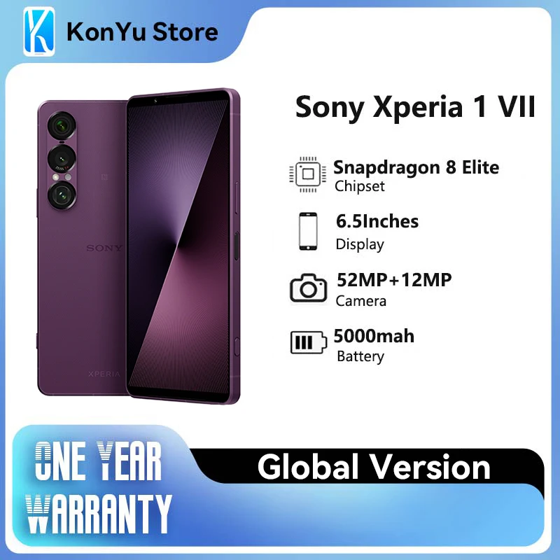 소니 엑스페리아 1 VII 5G 새 상품 & 오리지널 120Hz XQ-FS72/B2 52+12MP 스냅드래곤 8 엘리트 6.5인치 FHD+HDR OLED 디스플레이 5000mAh 안드로이드