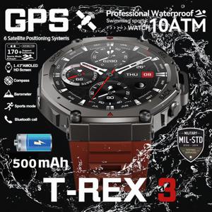 새로운 T-Rex 3 Pro 듀얼 밴드 GPS 군용 스마트 시계 48mm 10ATM 방수 500mAh 배터리 나침반 고도계 AGPS 스마트 시계