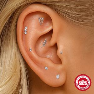 ROXI 925 스털링 실버 눈물방울/볼 체인/기하학 여성용 1개 골드/실버 피어싱 귀걸이 미니 데인티 주얼리