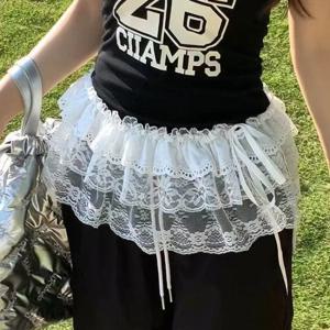 한국어 패션 레이스 불규칙한 스커트 커튼 흰색 꽃 레이스 메쉬 하프 바디 스커트 여성 여름 바지 청바지 장식 헴라인