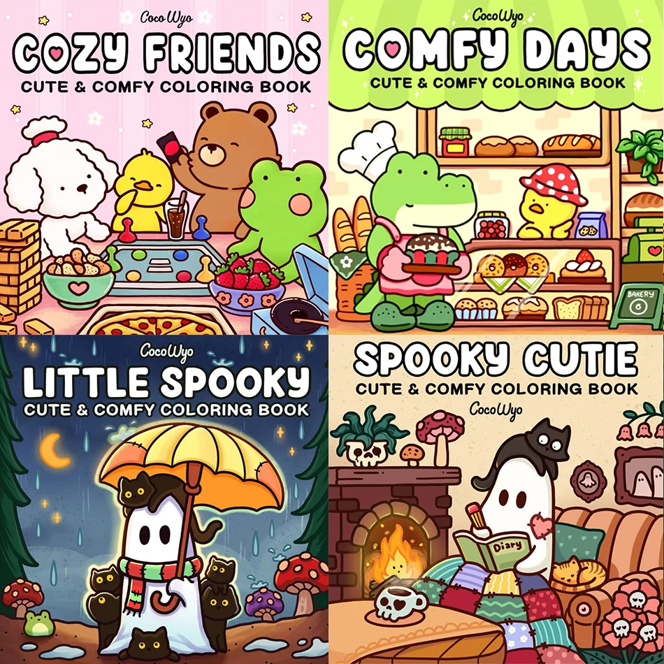 COZY FRIENDS 성인과 청소년을 위한 색칠하기 책 할로윈 선물을 위한 사랑스러운 소름 끼치는 생물이 있는 할로윈 색칠하기 책