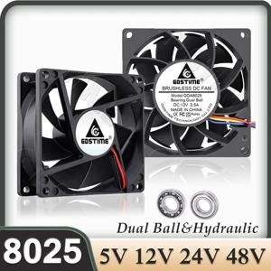 Gdstime 8025 2핀 48V 냉각 팬 DC 5V 12V 24V 80mm 듀얼 볼 USB 축류 팬 80x80x25mm 8CM 브러시리스 노트북 PC 케이스 쿨러 팬