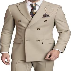 남성용 더블 브레스트 슈트 세트, 바지가 포함된 비즈니스 정장, 클래식 6버튼 디자인