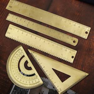 전문가용 황동 도면 세트: 삼각자, 각도기, 프렌치 커브, 구리 직선자, 빈티지 도면 도구