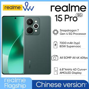 [월드 프리미어] 리얼미 15 프로 5G 스마트폰 중국 버전 6.8인치 144HZ 7000mAh 80W 슈퍼VOOC 50MP 후면 카메라 스냅드래곤 7 Gen 4