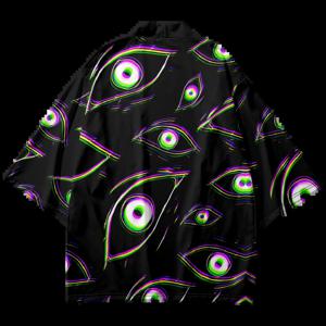 새로운 트렌드 패션 남성 캐주얼 기모노 악마의 눈 프린팅 남성 전통 기모노 데일리 캐주얼 여성 가디건 탑