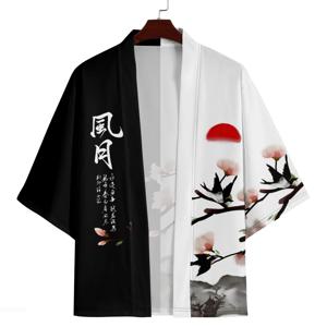 하라주쿠 중국 스타일 프린트 기모노 스트리트웨어 남녀 공용 가디건 일본 하오리 유카타 비치 로브 플러스 사이즈