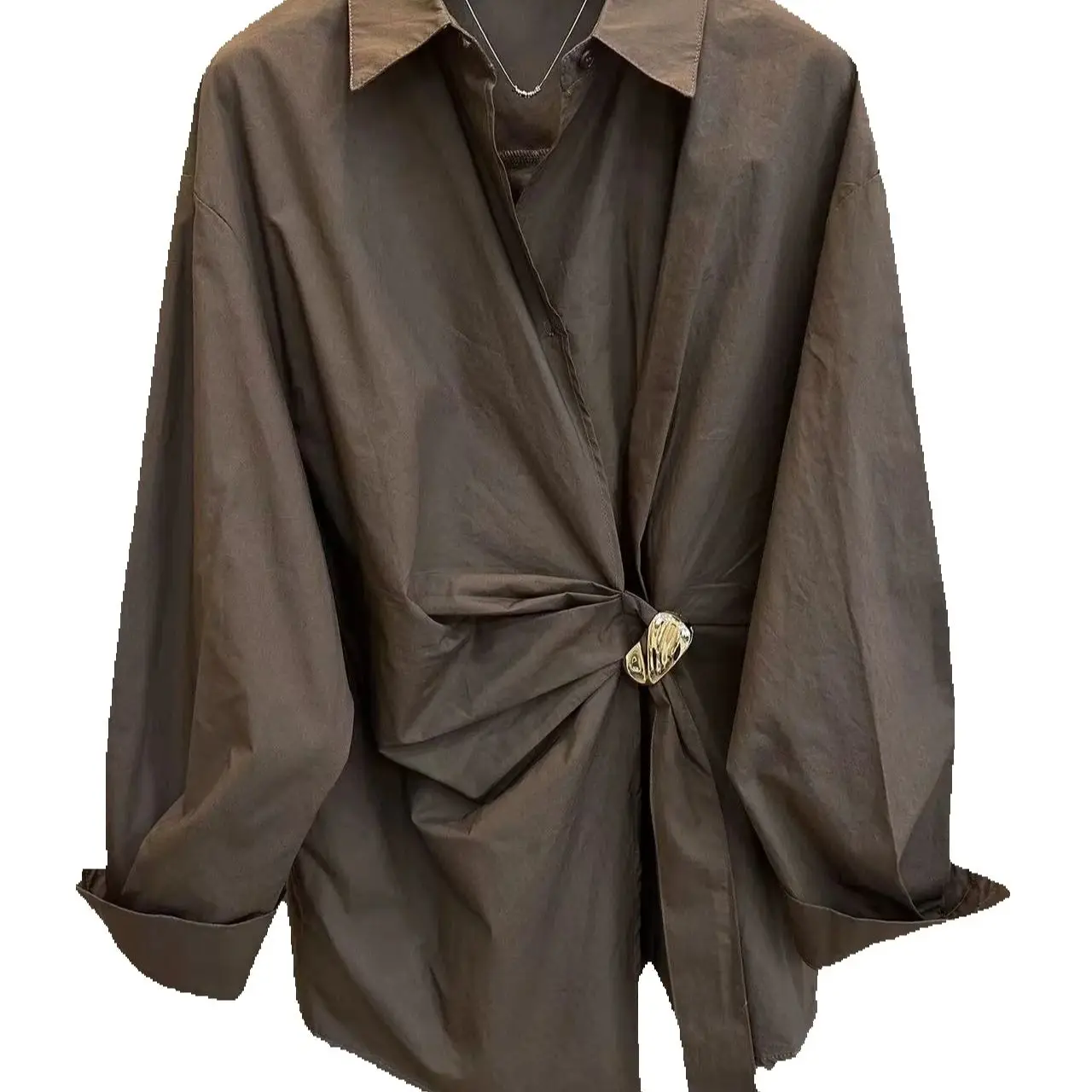 2025년 가을 신상품 오피스 레이디 우아한 면 셔츠 및 블라우스 여성용 긴팔 탑 블루사 여성용 럭셔리 셔츠 탑