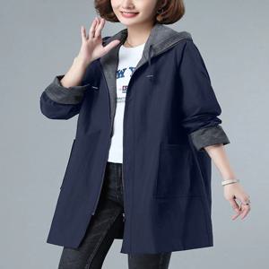 루즈핏 롱라인 자켓 한국 스타일 하이웨이스트 폴리에스터 섬유 가을 봄 플러스 사이즈 여성 아우터 슬리밍 맘 코트