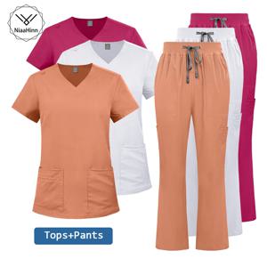 니아힌 의료복 의사 병원 스크럽 치과 클리닉 작업복 반팔 상의 작업복 뷰티 의료 유니폼 스크럽 여성용