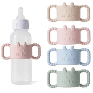 1개 실리콘 아기 병 손잡이, 귀여운 토끼 좁은 빨대 병 홀더, 손쉬운 그립 아기 병 홀더