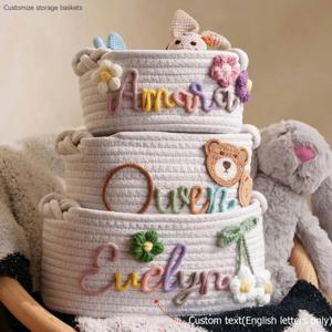 1개 맞춤형 레터 핸드메이드 코튼 로프 수납 바구니, 파티 선물 바구니, 다기능 수납 바구니, 부활절 선물