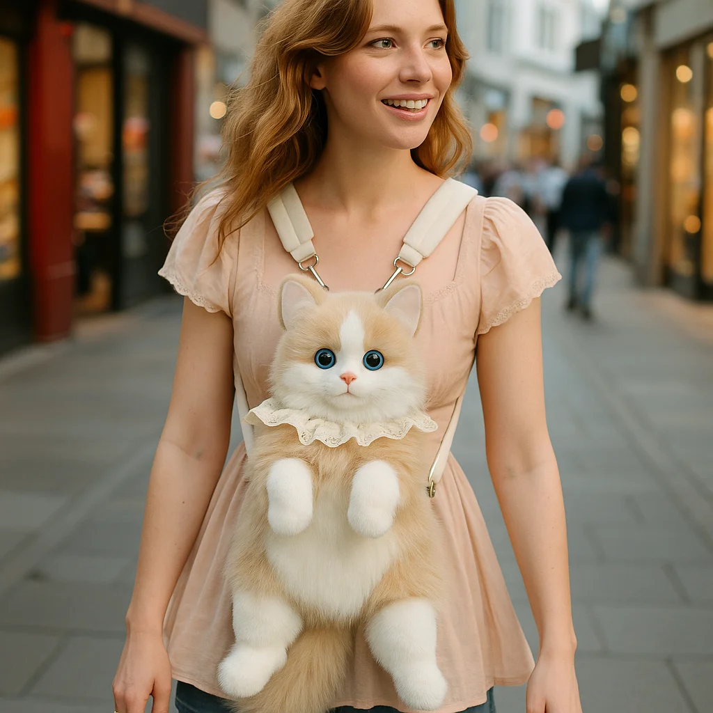 고양이 플러시 백팩 인조 모피-소녀, 학생, 일상 사용을 위한 조절 가능한 스트랩이 있는 귀여운 부드러운 동물 백팩