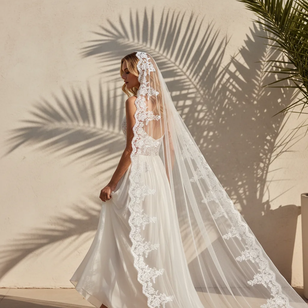 긴 신부 베일 레이스 엣지 웨딩 베일 만틸라 에스파뇰라 웨딩 드레스 액세서리 웨딩 파티용 아프라스 및 베일 G99