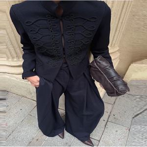 레트로 자수 숏 코트 패션 솔리드 긴소매 스탠드 칼라 싱글 브레스티드 재킷 2026 신상 여성 의류