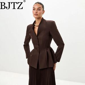 BJTZ 2026 봄 여름 가을 여성 블레이저 재킷 - 싱글 버튼 허리 조절 가능 다용도 우아한 캐주얼 오피스 수트 탑