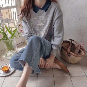 큐트 배색카라 프린팅 맨투맨