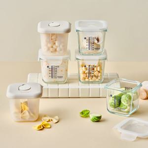 베이비 이유식용기 실리콘 유리 혼합 6조 세트 (아몬드밀크)