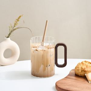 소울카페 우드핸들 플리츠 내열유리 손잡이잔 500ml